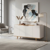 Buffet Begonia 1.60m com Cantos Curvos e Amortecedores - Off White/Nature