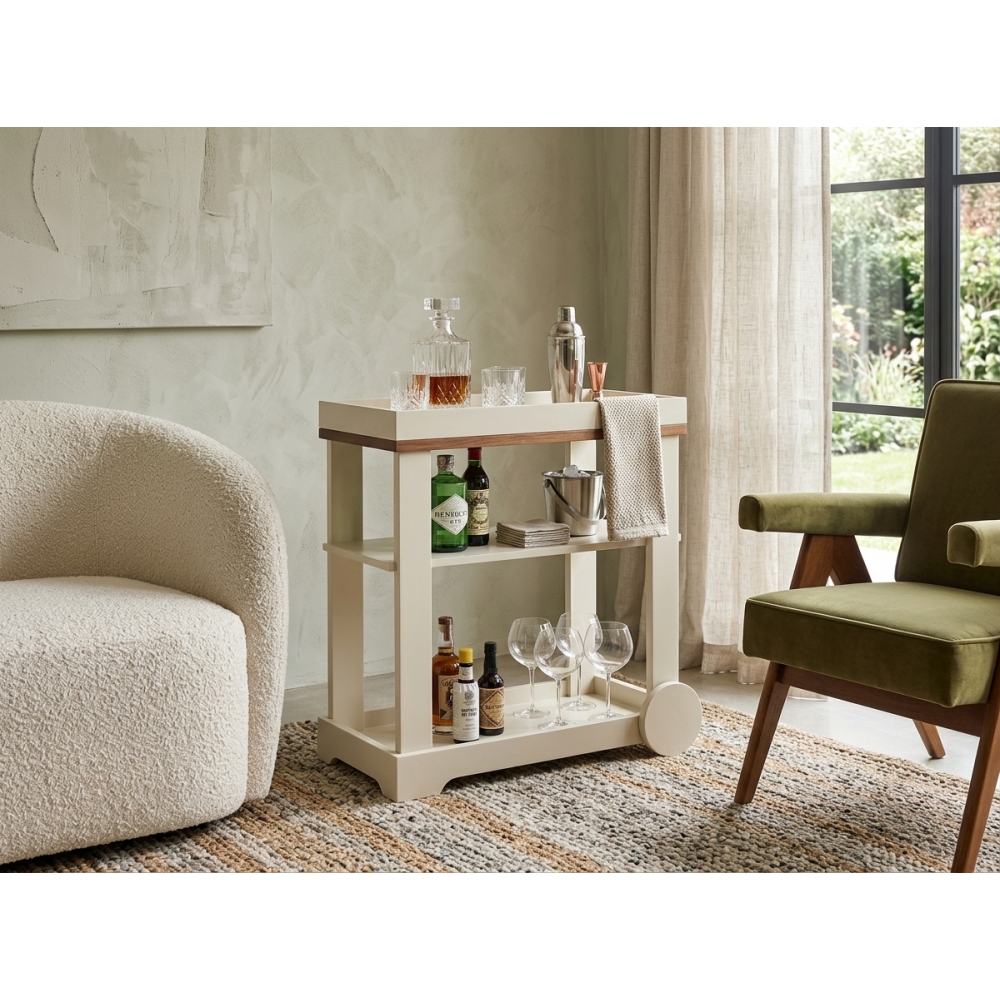 Carrinho Bar Vênus com Rodízios e Borda Metalizada - Off White