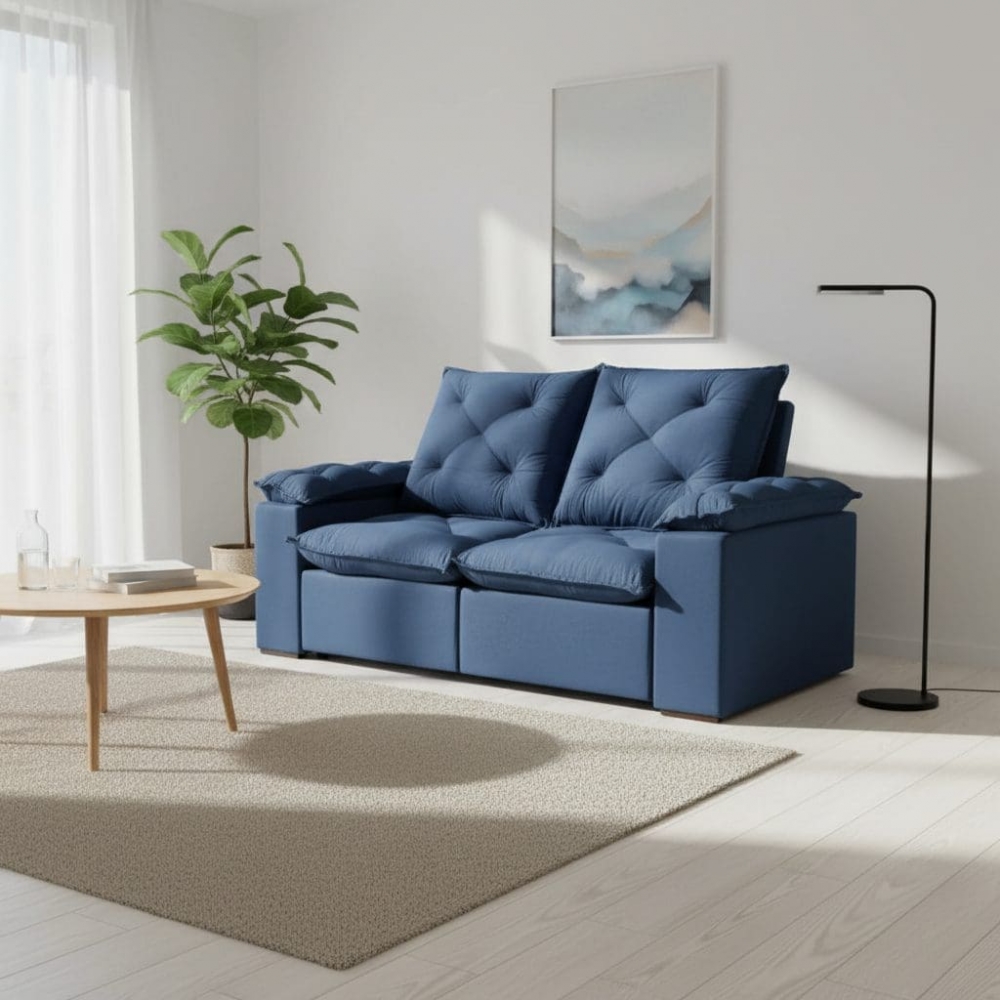 Sofá Retrátil e Reclinável Grécia com Pillow Top - Azul