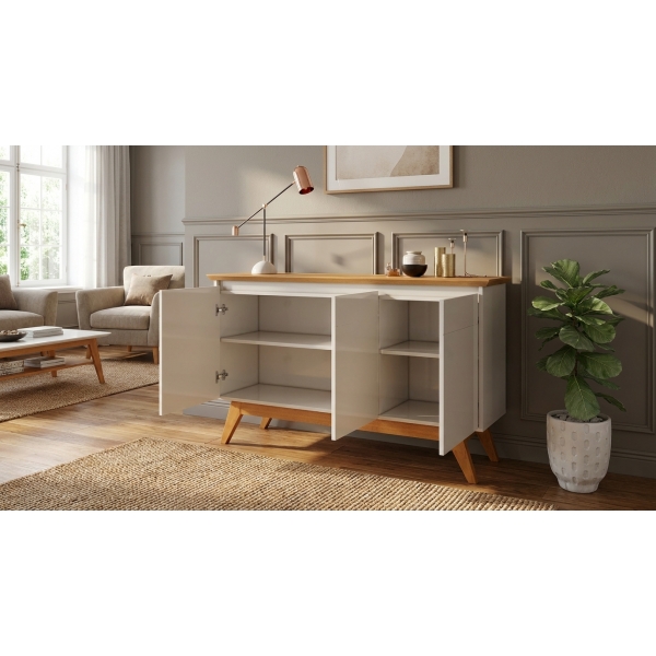 Buffet Gardenia 3 Portas com Tampo em MDF 25mm - Off White/Nature