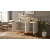 Buffet Gardenia 3 Portas com Tampo em MDF 25mm - Off White/Nature