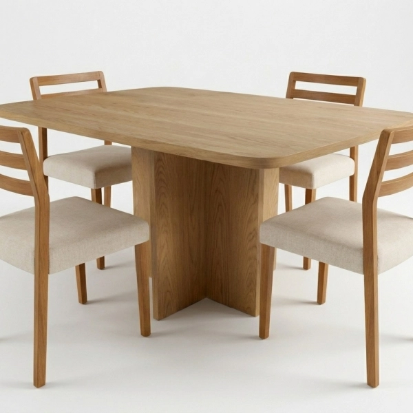 Conjunto Mesa Jantar Bosque 90x90 Nogal 4 Cad