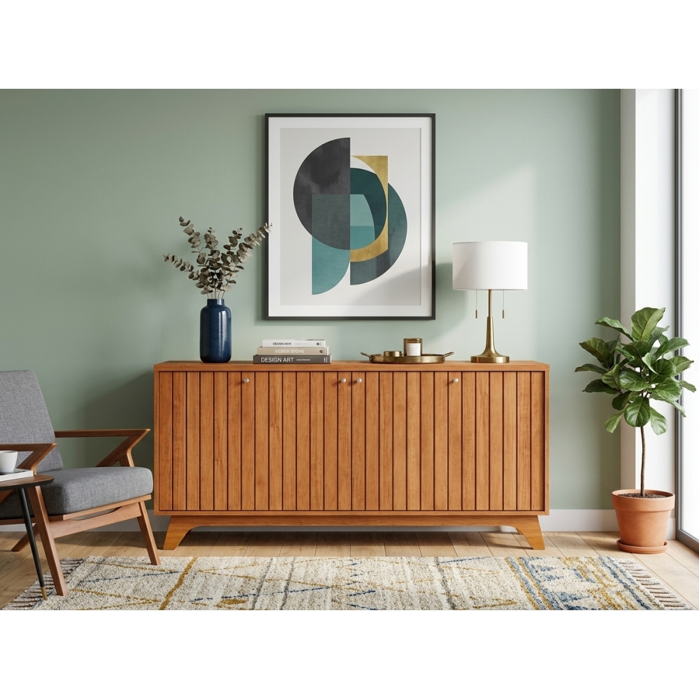 Buffet Rubi 1.52m com Portas Ripadas e Pés Inclinados - Nature