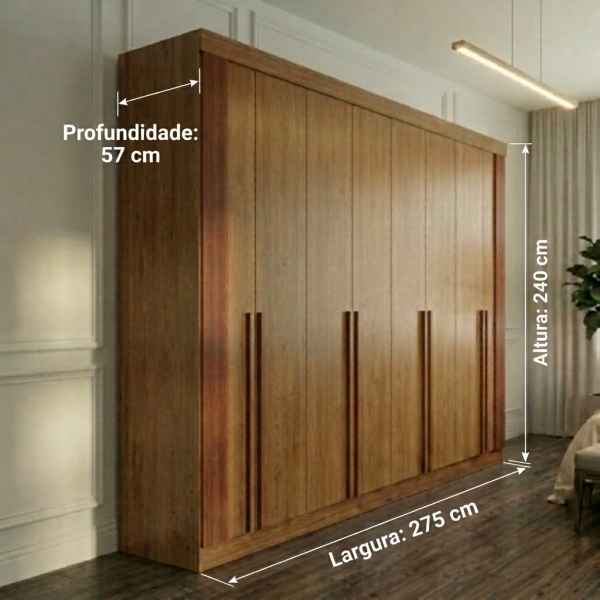 Guarda-Roupa Casal Ripado Boston 8 Portas 8 Gavetas 100% MDF - Cinamomo