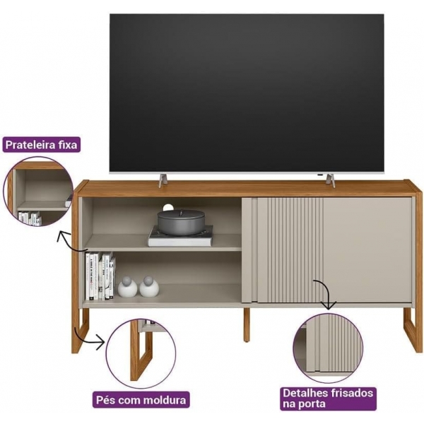 Rack Leon 1.40m MDF/MDP Porta Frisada para TV até 55 - Nature/Off White