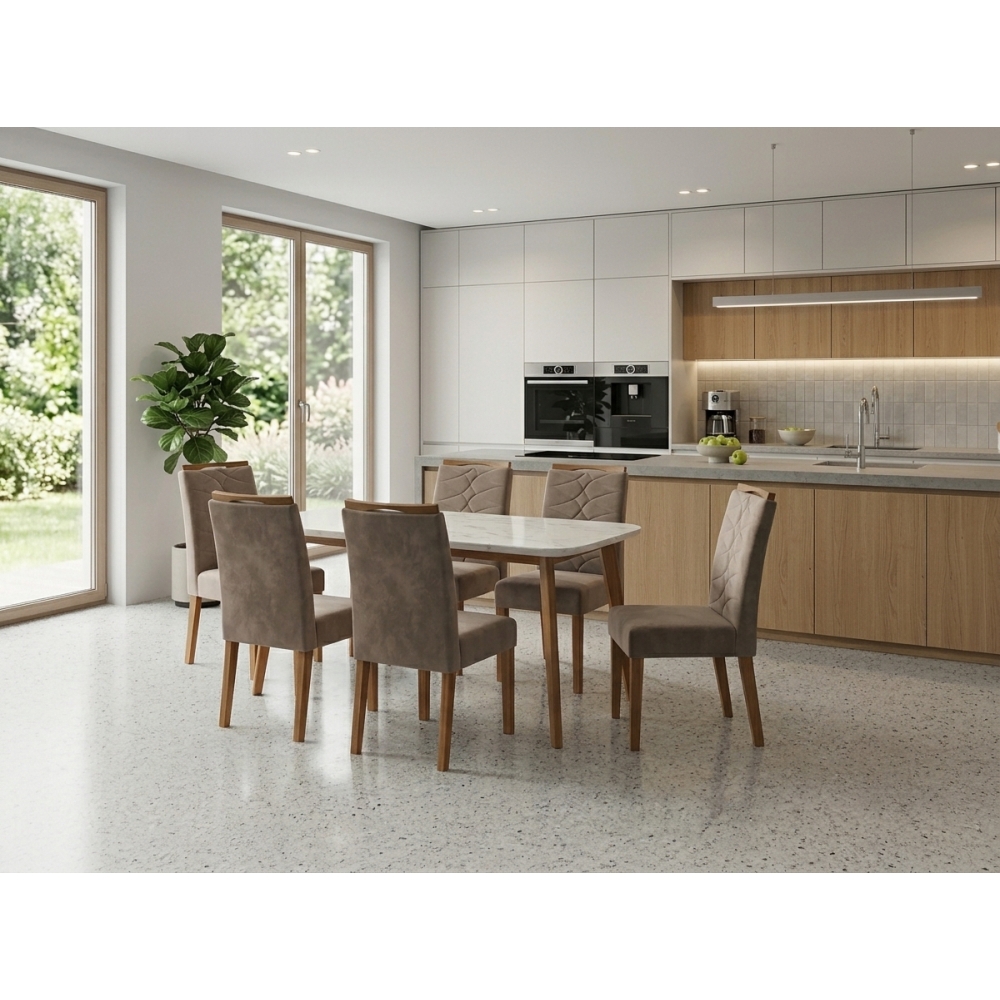 Conjunto Mesa de Jantar Medelin 1,60m com 6 Cadeiras Evora