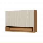 Armário Aéreo Simone Mendes 1.20m Duas Portas Ripado MDF - Carvalho/Greige