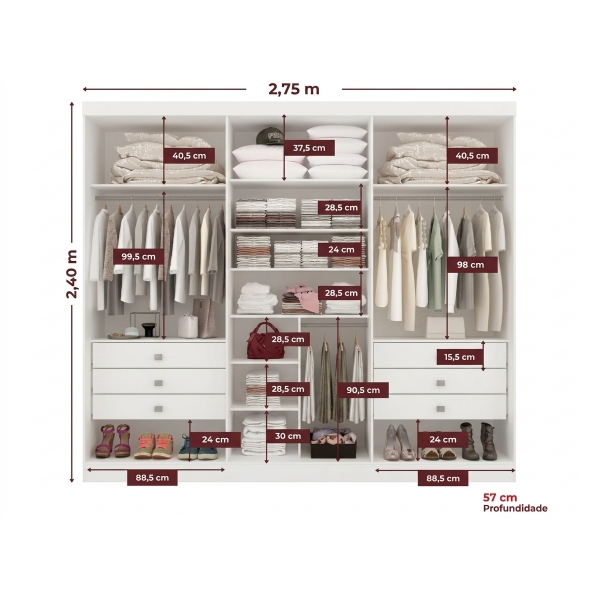 Guarda-Roupa Casal Detroit Plus 6 Portas - Branco