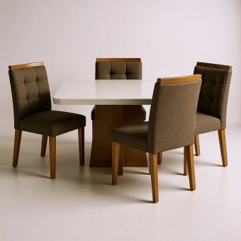 Mesa de Jantar Porto Off White com 4 cadeiras