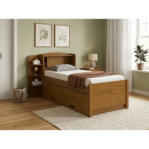 Cama Solteiro Denver Plus com Auxiliar e 2 Gavetas - Cinamomo