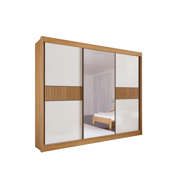 Guarda-Roupa Casal Las Vegas 3 Portas de Correr e 6 Gavetas - Cinamomo com Off White ou Cinamomo