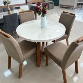 Mesa de Jantar Redonda Florida com Tampo de Vidro - Off White/Naturale
