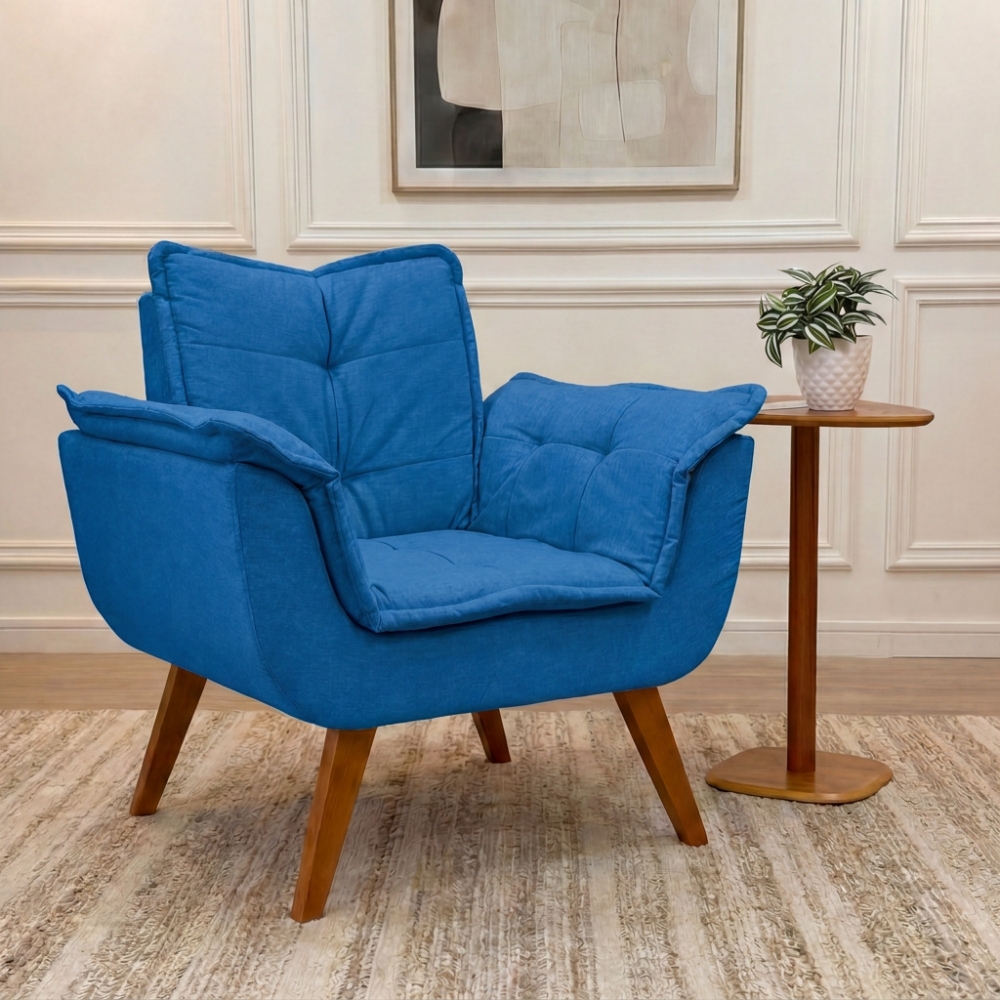 Poltrona Decorativa Opala com Molas e Espuma D28 - Veludo Azul