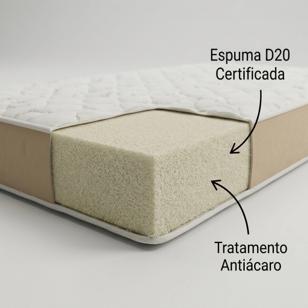 Colchão de Solteiro Espuma D20 Certificado - Bege