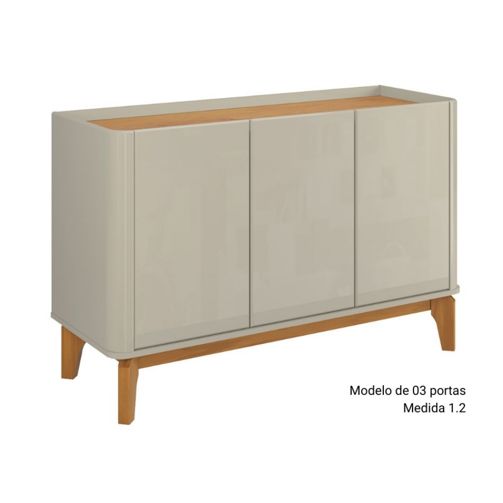 Balcão Buffet 3 Portas Flay - Off White/Cinamomo