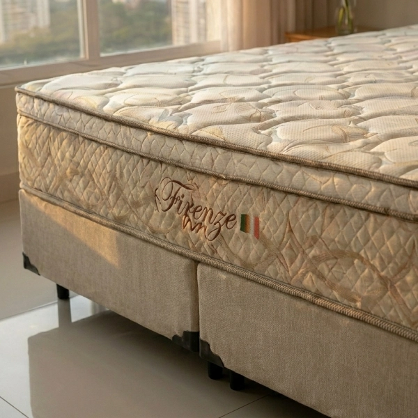 Conjunto Cama Box Queen Firenze com Box Prime 158x198 Palha
