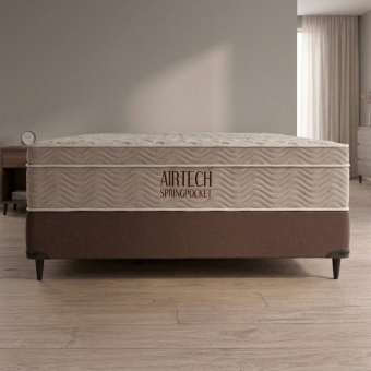 Conjunto Colchão Queen Airtech com Base Box Sommier Bege