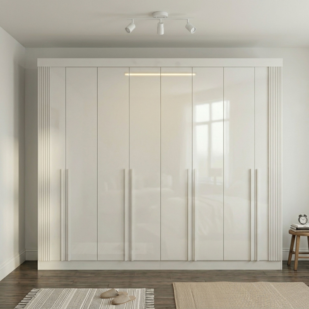 Guarda-Roupa Casal Ripado Boston 8 Portas 8 Gavetas 100% MDF - Branco