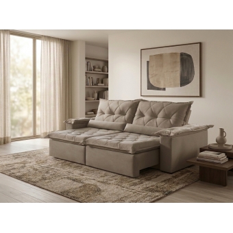 Sofá Retrátil e Reclinável Diamante 5 Lugares 2.90m Bege