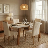Mesa de Jantar 4 Lugares Arizona Tampo de Vidro - Off White/Naturale