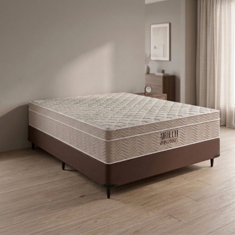 Conjunto Colchão Queen Airtech com Base Box Sommier Bege
