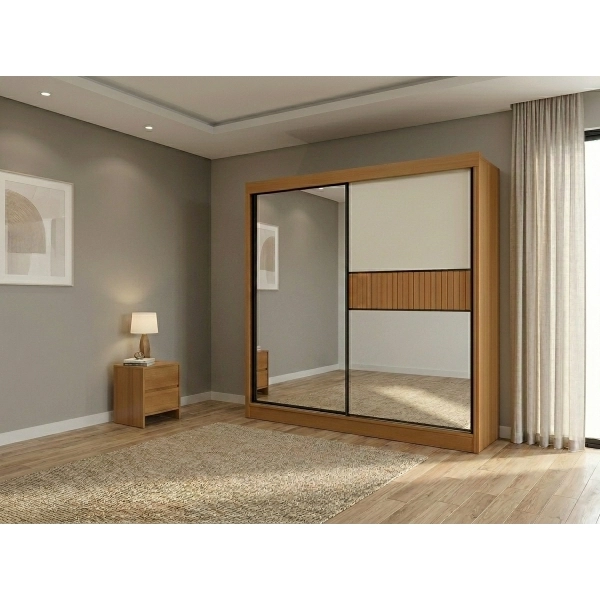 Guarda-Roupa Casal Fresno 2 Portas de Correr e 6 Gavetas - Cinamomo com Off White ou Cinamomo