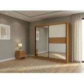 Guarda-Roupa Casal Fresno 2 Portas de Correr e 6 Gavetas - Cinamomo com Off White ou Cinamomo