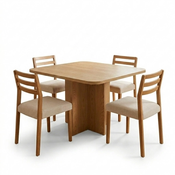 Conjunto Mesa Jantar Bosque 90x90 Nogal 4 Cad