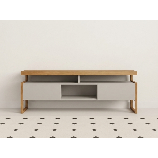 Rack Guadalupe 1.80m MDF/MDP Portas Frisadas - Nature/Off White