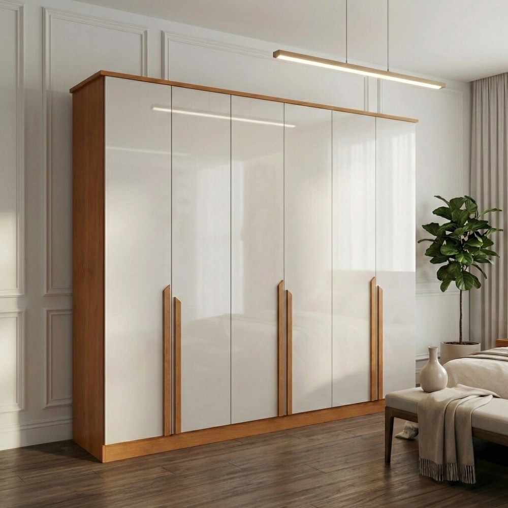 Guarda-Roupa Casal Bianca 6 Portas e 6 Gavetas 100% MDF - Nature/Off White