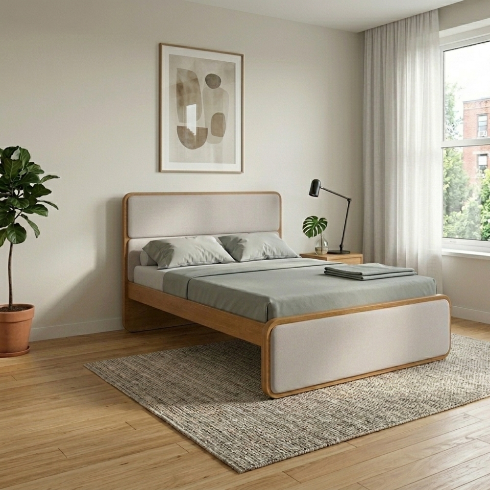 Cama de Casal Moderni 1,51m Amêndoa Off White