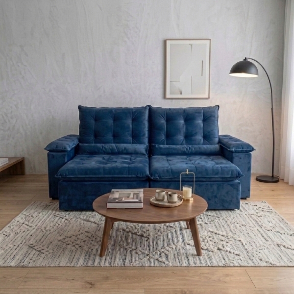 Sofá Retrátil e Reclinável Grécia com Pillow Top - Azul