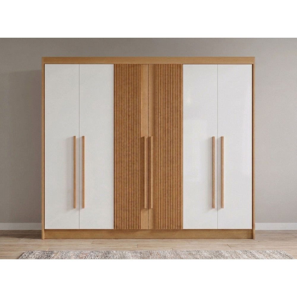 Guarda-Roupa Casal Ripado Columbus 6 Portas 6 Gavetas - Cinamomo/Off White