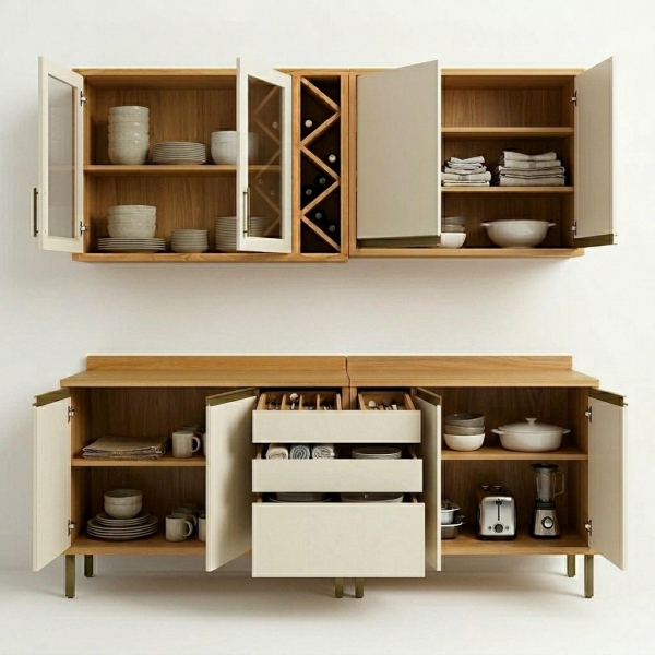 Cozinha Andira 4 Peças Aéreos e Balcões Amêndoa/Off White