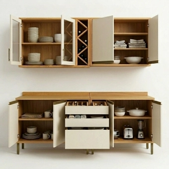 Cozinha Andira 4 Peças Aéreos e Balcões Amêndoa/Off White