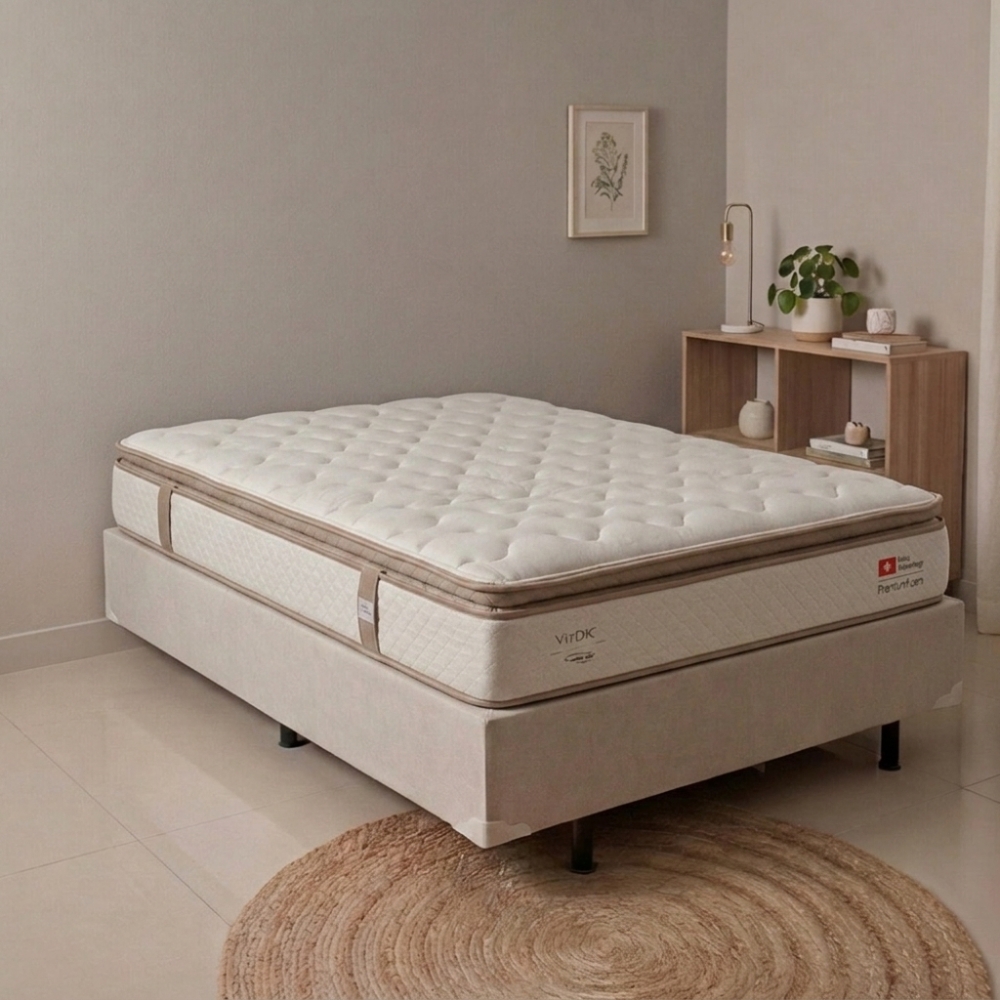 Conjunto Cama Box Casal York 1,38m Palha
