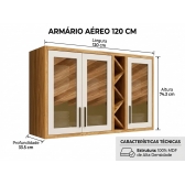 Armário Aéreo de Cozinha Andira 1.20m com Porta Vidro Reflecta - Amêndoa/Off White