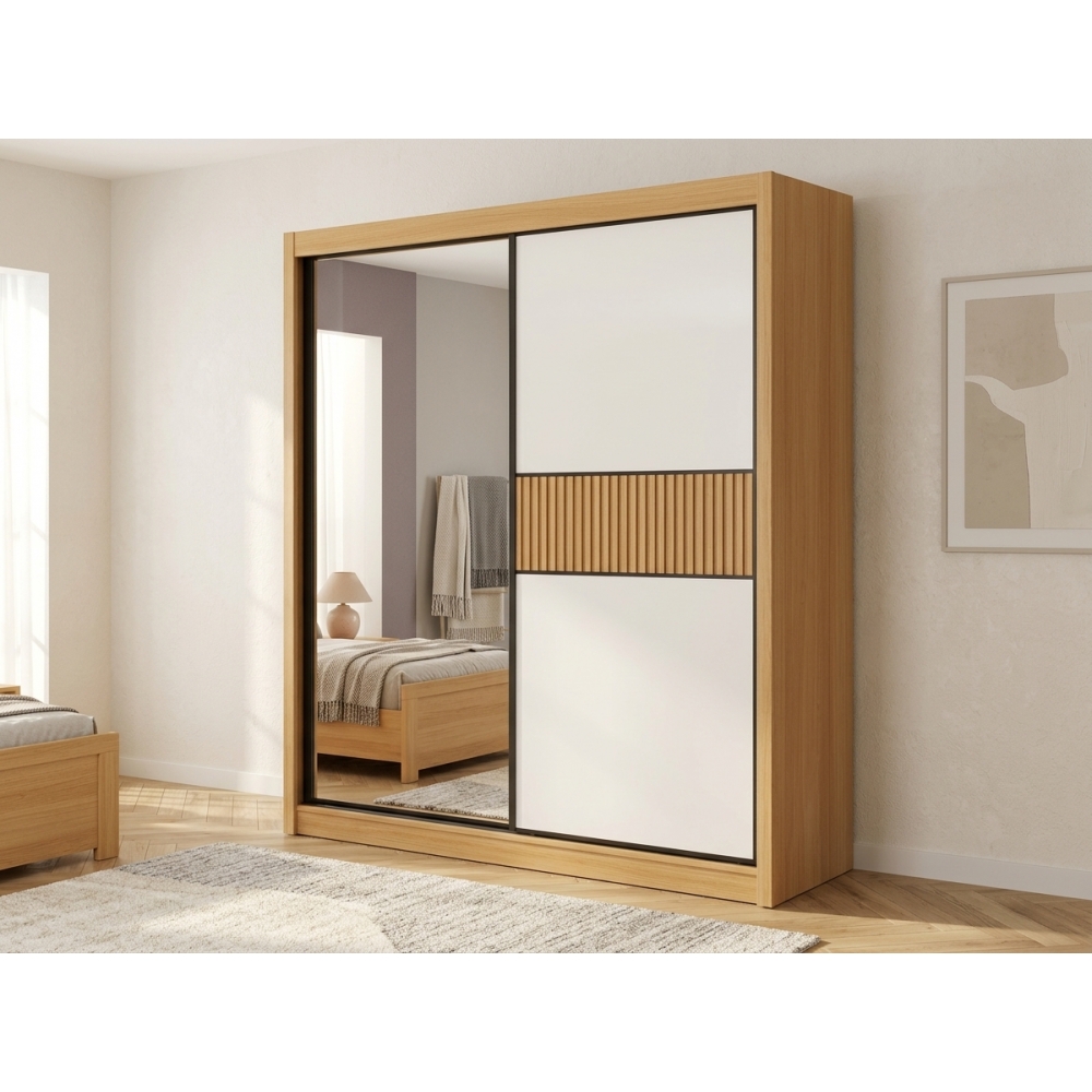 Guarda-Roupa Solteiro Houston 2 Portas de Correr 100% MDF - Cinamomo/Off White