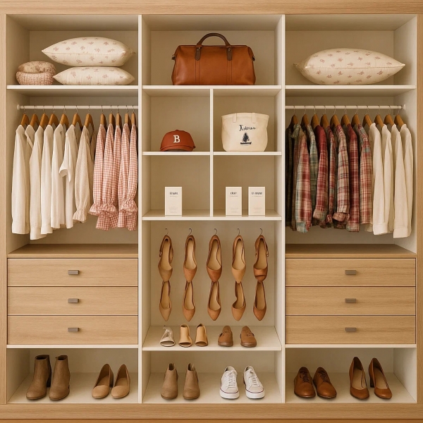 Guarda-Roupa Casal Charme 6 Portas e 6 Gavetas 100% MDF - Naturale/Off White