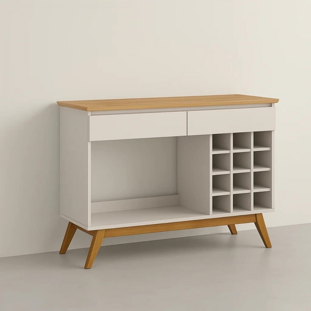 Aparador Buffet Gardenia com Adega para 12 Garrafas e Gaveta - Off White/Nature