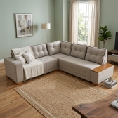 Sofá de Canto Agnes 7 lugares com Chaise de 236 cm - Bege