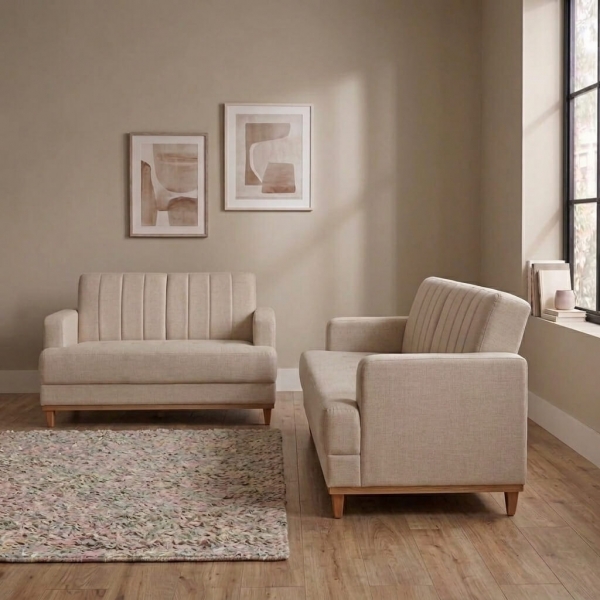 Conjunto Sofá 3 e 2 Lugares Roma Linho Trento