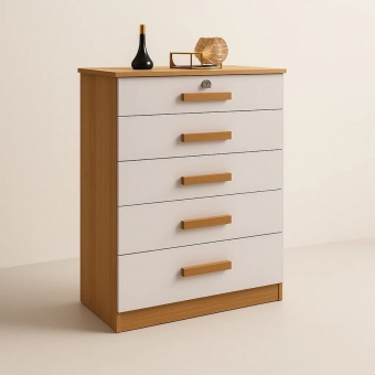 Cômoda Tulsa 5 Gavetas 100% MDF com Chave e Tampo 25mm