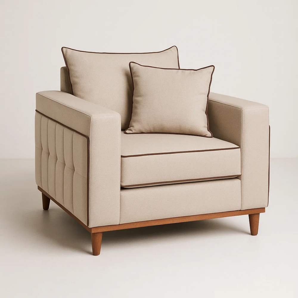 Poltrona Living Loren 90cm com Molas Ensacadas - Linho Areia