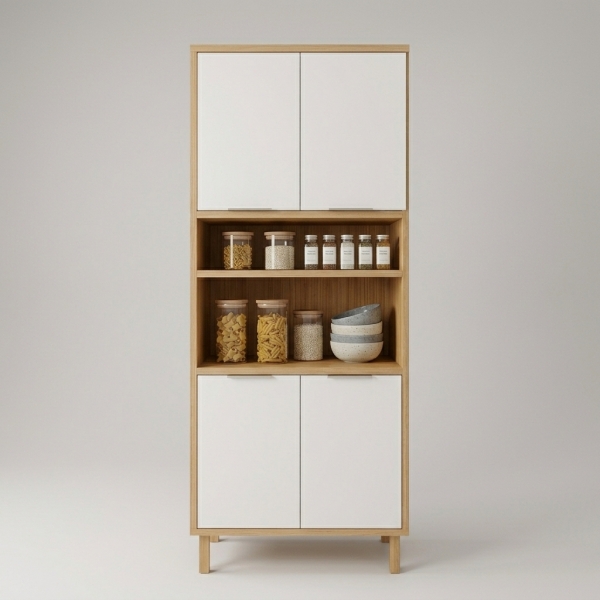 Paneleiro de Cozinha Pandora 100% MDF com Nicho para Micro-ondas - Amêndoa/Off White