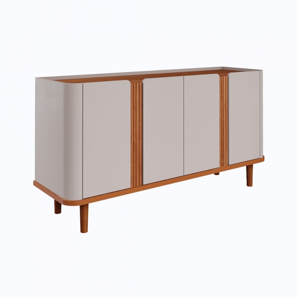 Buffet Charlotte 1.53m 4 Portas Ripadas e Dobradiça Soft Close - Off White/Cinamomo