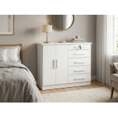 Cômoda Columbus 5 Gavetas com Tampo 25mm e Chave - Branco