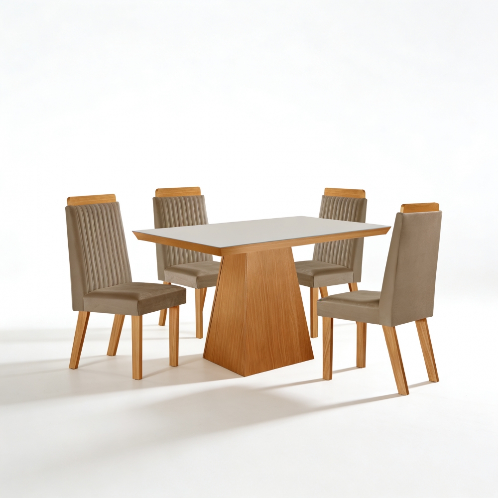 Mesa de jantar com 4 Cadeiras Diamante 100% MDF - Capuccino/Cinamomo