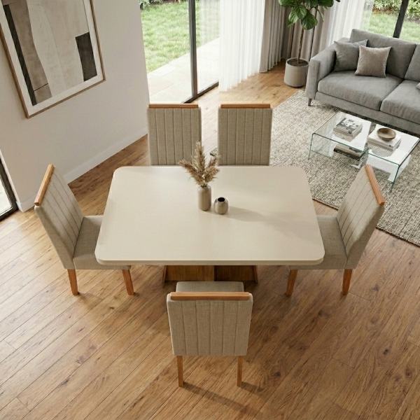 Conjunto Mesa Porto 120x80 Off White 4 Cad