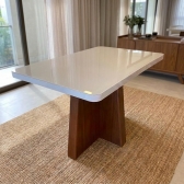 Mesa de Jantar 4 Lugares Porto Tampo de Vidro - Off White/Naturale